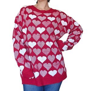 Heimish Red White Heart Knit Cozycore Sweater Women's Size 2XL Winter Casual